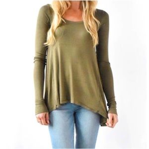 Free People January Top Moss Green Oversized Slouchy Ribbed Long Sleeve
